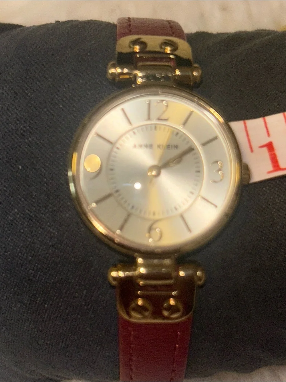 Anne Klein Gold-Tone Watches with Burgundy Strap & Black Bracelet